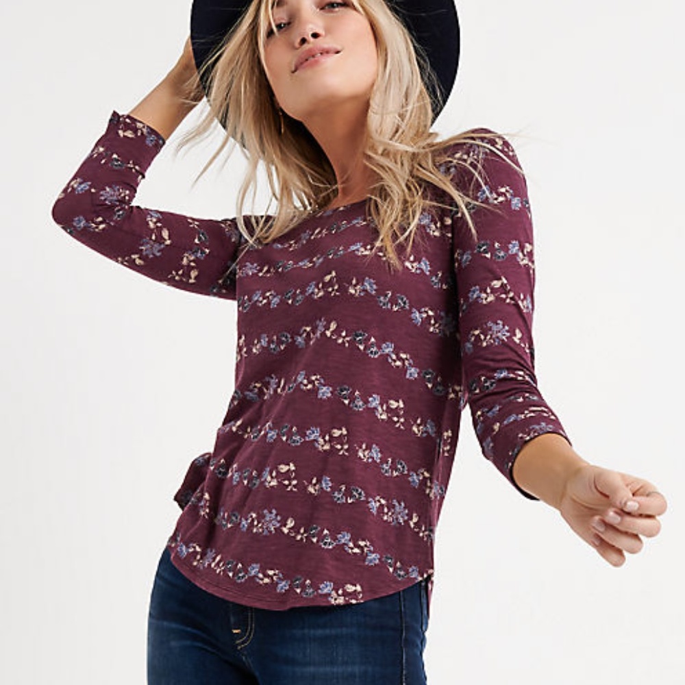 NWT LUCKY BRAND 3/4 Sleeve Placed Floral Tee XS, M